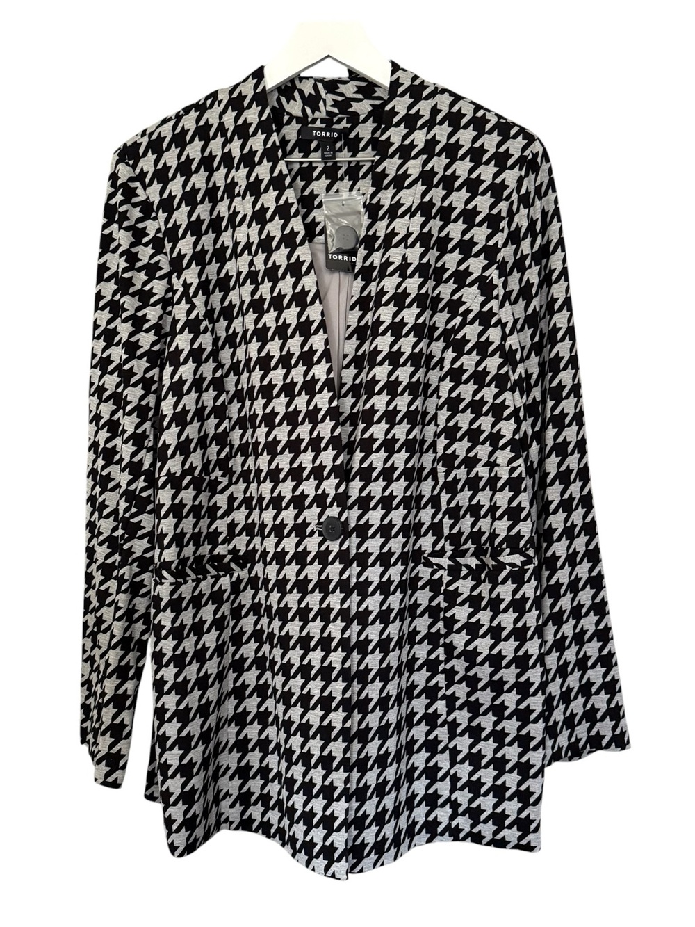 NWT Torrid Houndstooth Blazer Plus Size 2X Longline Ponte Lined Retro Academia